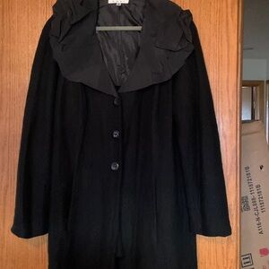 CAbi Vintage Black Women's Sweater Coat with Unique Satin Fluff Collar